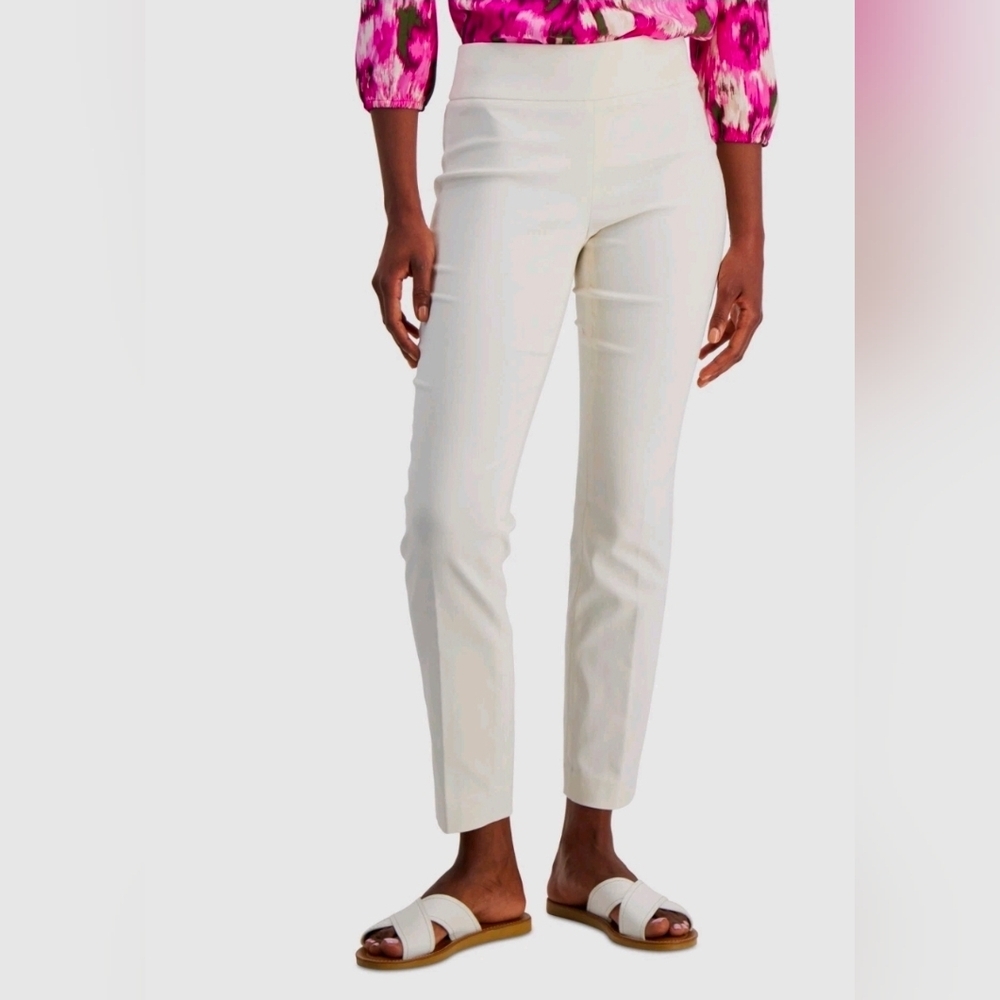Jones New York Womens Ivory Stretch Pull On Ankle Pants